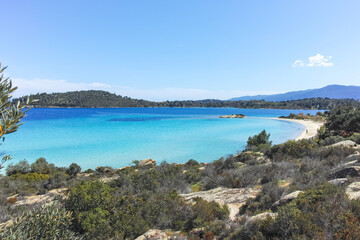 Obraz premium Sithonia coastline near Lagonisi Beach, Chalkidiki, Greece