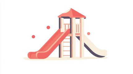 Colorful playground with red and black slides on a white background