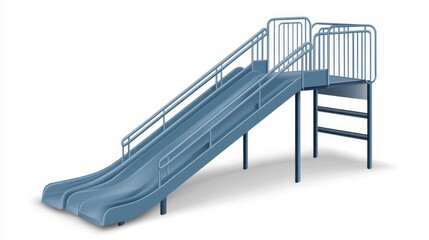 Two Blue Playground Slides on Metal Structure for Children Fun