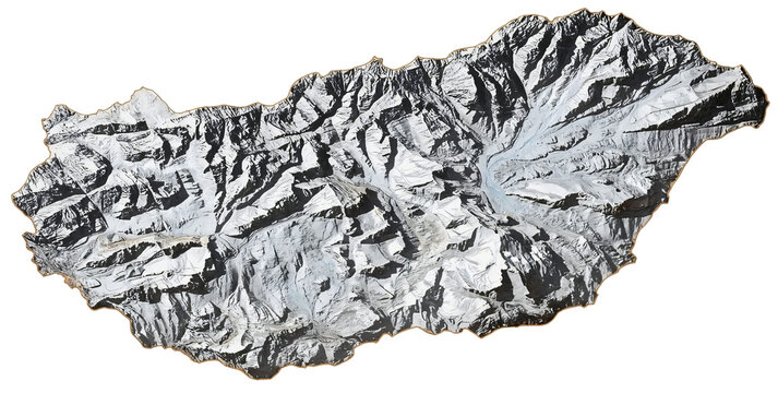 Snowy mountain range aerial view, winter landscape, map border - Powered by Adobe
