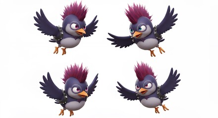 Obraz premium Cartoon birds flying vector illustrations