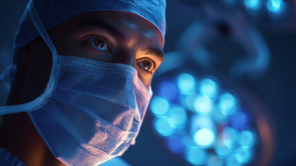 Doctor interacting with digital hologram of human body