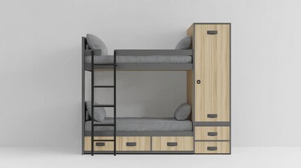 Modern Bunk Bed Design with Storage in Stylish Interior Space