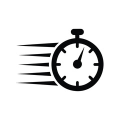 A dynamic monochrome illustration of a stopwatch in rapid motion