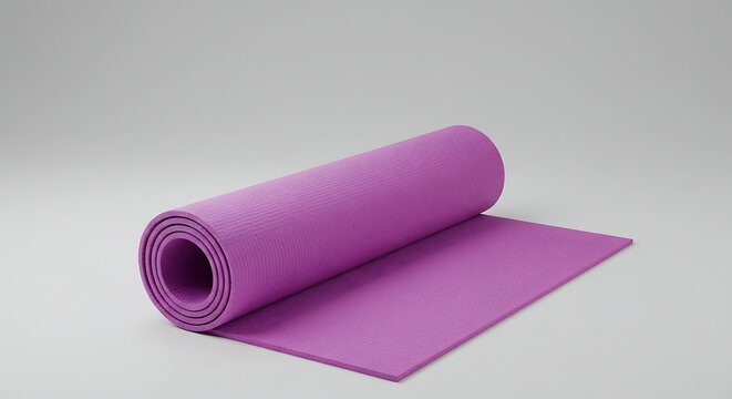 Unrolled purple yoga mat showing texture and exercise fitness equipment detail