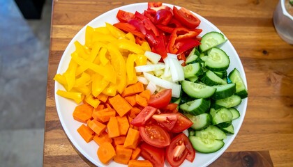 Colorful chopped vegetables on a plate