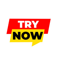 Try now png icon, product testing label, simple marketing design, Yellow and red colour graphic png
