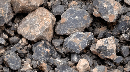 Raw rare earth mineral crystals on the weathered crust of yellow brown granite exhibit metallic reflections, showcasing strategic mineral resources and industrial clean energy materials.