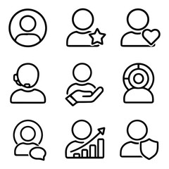 Nine Minimalist User Profile Icons with Added Attributes.