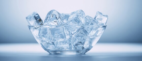 Obraz premium The Ice Bowl with Crystal Clear Ice Cubes Captured in Cool Light