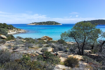 Obraz premium Sithonia coastline near Lagonisi Beach, Chalkidiki, Greece