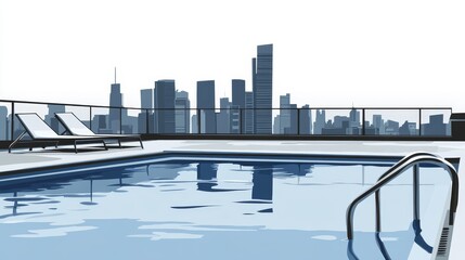 Rooftop Pool with City Skyline View Under Clear Sky
