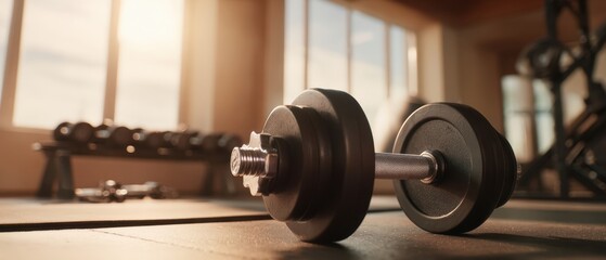 The Dumbbell in a Sunlit Gym Setting for Strength Training