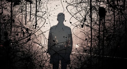 Abstract Art with a Silhouette of a Person in a Textured and Splattered Background