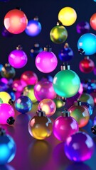 Colorful Christmas ornaments in the air