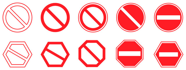 Vector illustration of red prohibition sign. Use for symbol and icon.