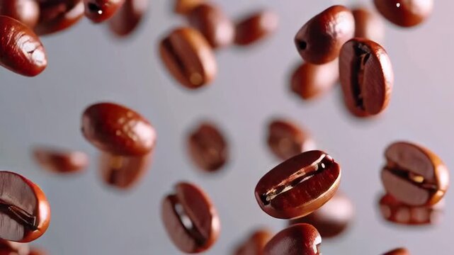 Floating coffee beans artistic capture