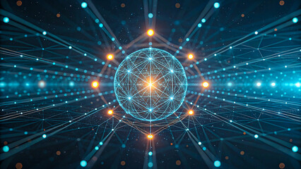 Futuristic digital network sphere with glowing connections representing innovation and data