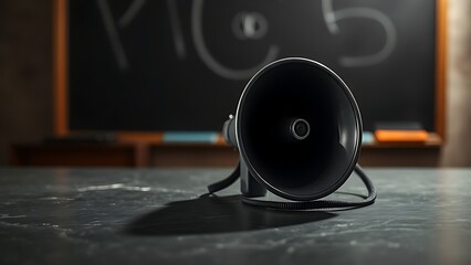 Megaphone on a dark surface with dramatic side lighting, creating a bold and impactful visual statement.