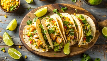 Delicious tacos on a wooden board (2)