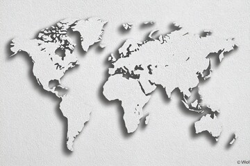 Elegant world map illustration showcasing detailed geographical outlines and textural intricacies against a minimalist background representing global connectivity and cultural interactions