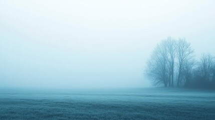 Foggy Field with Lonely Trees
