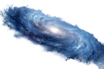 Swirling blue galaxy with bright core digital art creating a cosmic nebula fantasy scene isolated on transparent background