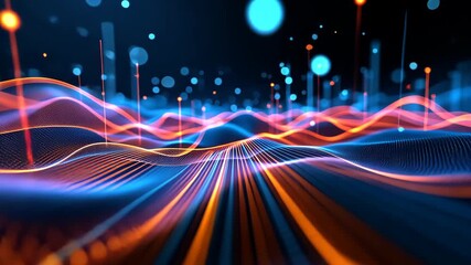 Dynamic visualization of data streams and digital connections in a futuristic scene. - Powered by Adobe