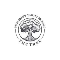 Obraz premium Vintage tree logo showing wisdom, balance, and nature.
