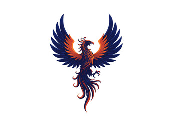 Obraz premium Majestic Phoenix Bird Mythical Creature Design Wings Spread Fiery Emblem Logo Concept on transparent background