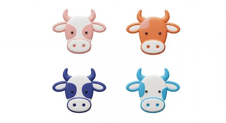 Four colorful cow faces design elements