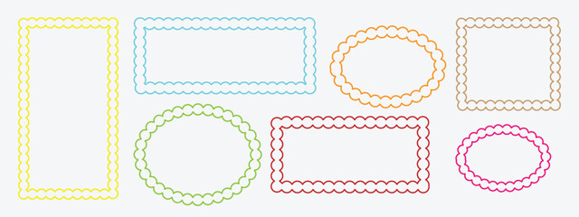 Zig zag wavy edge rectangle  and circle frame or border shapes set. Zigzag edges set. Wavy frame border set. 