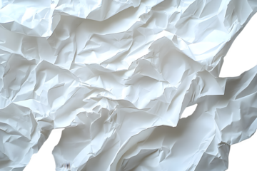 Abstract textured surface of crinkled paper with subtle color fades and shadows isolated on transparent background