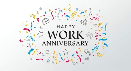 Celebrate a happy work anniversary milestone with festive confetti and joyful congratulations for a dedicated employee