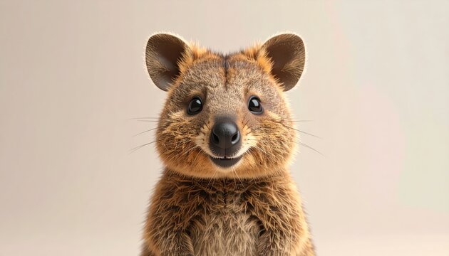 Smiling cartoon quokka character on soft background