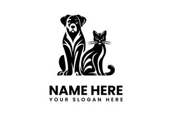 Obraz premium Elegant Black Silhouette of Dog and Cat Logo Design.