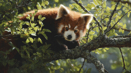 red panda climbing