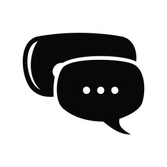 Black and white graphic illustration of two overlapping speech bubbles