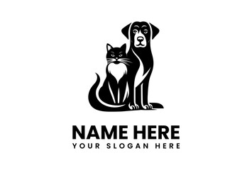 Stylized Black and White Cat and Dog Duo with Elegant Fur Details.