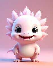 Obraz premium Cute 3D Baby Axolotl Character on Pink Background