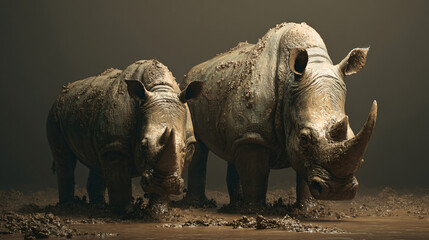 Obraz premium rhinos in mud