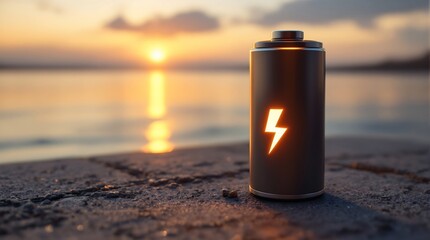 Battery power energy charge technology renewable electric sunset landscape concept art