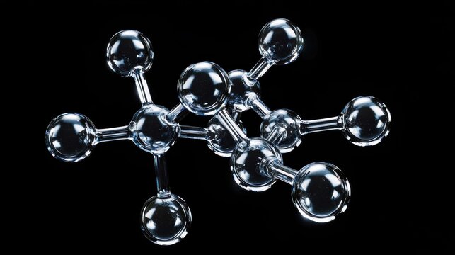 A glass molecular model on a black background. - Powered by Adobe