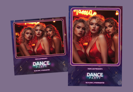 Night Party Social Media Post and Story Template with Blonde Women in Red Modern Outfit for Club Event or Fashion Party Promotion, Editable Design.