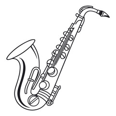 A simple black and white line drawing of a saxophone on a white background