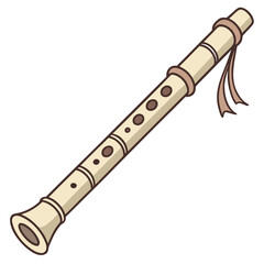 A simple cartoon illustration of a light brown recorder musical instrument with dark brown finger holes and decorative bands