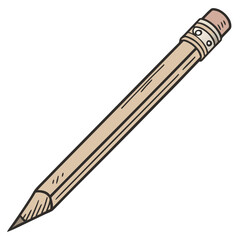 A simple hand drawn illustration of a wooden pencil with a pink eraser and graphite tip