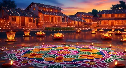Diwali Lights & Rangoli – Vibrant Indian Festival of Lights Illustration