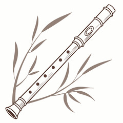 Stylized illustration of a traditional bamboo flute with delicate leaves on a white background © shahin9