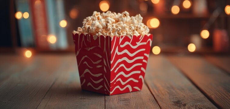 The delightful popcorn box ready for a cozy movie night with friends.